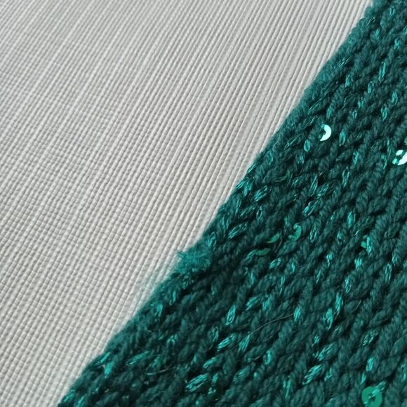 Guess Blue Green Knit V-Neck Sequins Crisscross Pullover Sweater Women's Medium - Picture 12 of 14